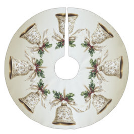 Golden Christmas Bell Shiny Stars Grüne Blätter Polyester Weihnachtsbaumdecke