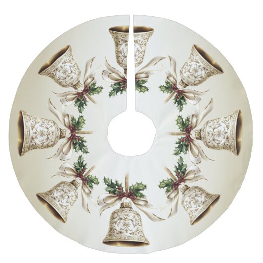 Golden Christmas Bell Shiny Stars Grüne Blätter Polyester Weihnachtsbaumdecke (Vorderseite)