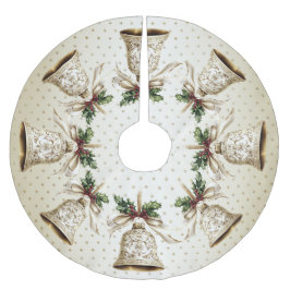 Golden Christmas Bell Shiny Stars Grüne Blätter Polyester Weihnachtsbaumdecke