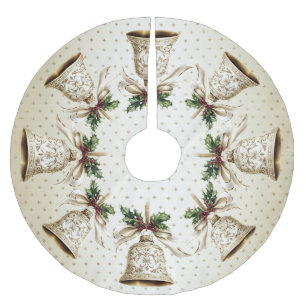 Golden Christmas Bell Shiny Stars Grüne Blätter Polyester Weihnachtsbaumdecke