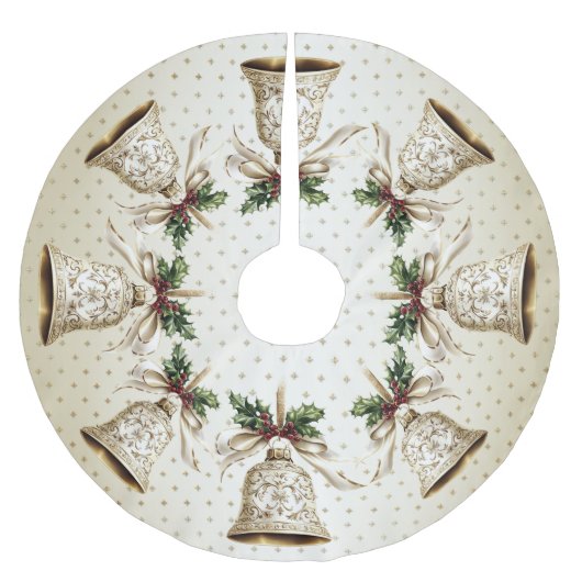 Golden Christmas Bell Shiny Stars Grüne Blätter Polyester Weihnachtsbaumdecke (Vorderseite)