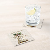 Golden Christmas Bell Shiny Stars Grüne Blätter Rechteckiger Pappuntersetzer (Vor Ort)