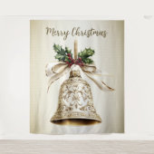 Golden Christmas Bell Shiny Stars Grüne Blätter Wandteppich (Vorderseite)