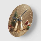 Golden Christmas Bell Wall Clock – Festive Holiday Runde Wanduhr (Winkel)