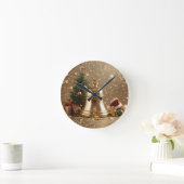 Golden Christmas Bell Wall Clock – Festive Holiday Runde Wanduhr (Zuhause)