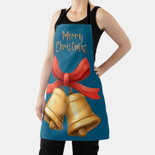 Golden Christmas Bells Blue Holiday Apron Schürze (InSitu)