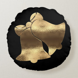 Golden Christmas Bells Elegantes Schwarzes und Gol Rundes Kissen