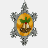 Golden Christmas Bells Pewter Snowflake Ornament (Links)