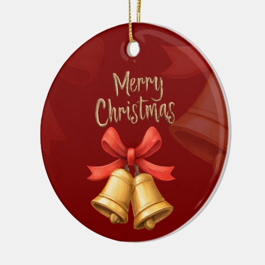 Golden Christmas Bells Red Holiday Art Keramik Ornament (Links)