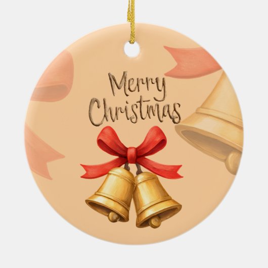 Golden Christmas Bells Red Holiday Art Keramik Ornament (Hinten)