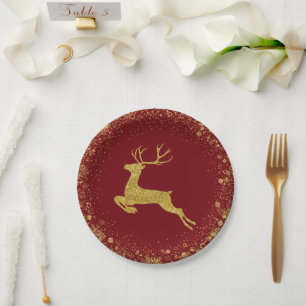 Golden Christmas Deer elegantes Design Pappteller