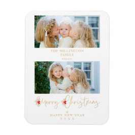 Golden Christmas Effect Botanical Holly 2 Photos Magnet