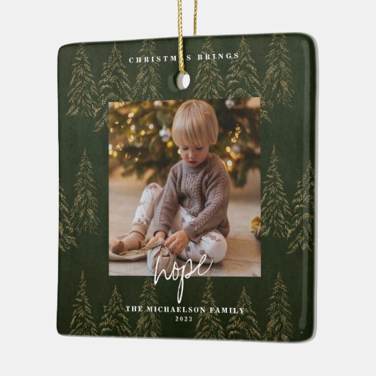 Golden Christmas Forest Fire Trees Keramikornament (Links)