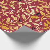 Golden Christmas Holly Muster auf rot Geschenkpapier (Ecke)