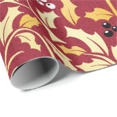 Golden Christmas Holly Muster auf rot Geschenkpapier (Rolleneckpunkt)