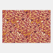 Golden Christmas Holly Muster auf rot Geschenkpapier Set (Vorderseite)