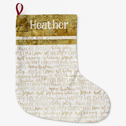 Golden Christmas Name Stocking Großer Weihnachtsstrumpf (Vorderseite)