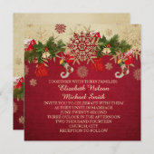 Golden Christmas Ornaments Rote Hochzeit Einladung (Vorne/Hinten)