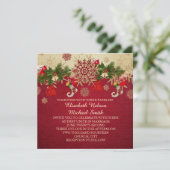 Golden Christmas Ornaments Rote Hochzeit Einladung (Stehend Vorderseite)