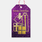 Golden Christmas Präsentiert Lila Imitate Glitzer Geschenkanhänger (Vorderseite)