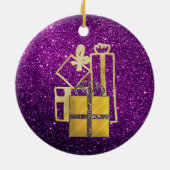Golden Christmas Präsentiert Lila Imitate Glitzer Keramik Ornament (Hinten)