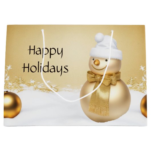 Golden Christmas Snowman Holiday Geschenktasche Große Geschenktüte (Vorderseite)