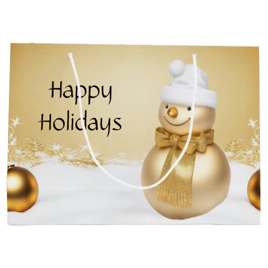 Golden Christmas Snowman Holiday Geschenktasche Große Geschenktüte (Rückseite)