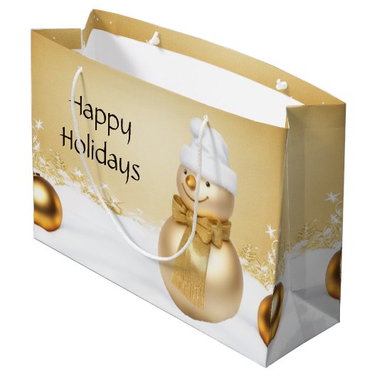 Golden Christmas Snowman Holiday Geschenktasche Große Geschenktüte (Rückseite Schrägansicht)