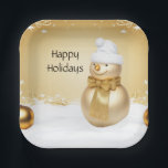 Golden Christmas Snowman Holiday Paper Plate Pappteller<br><div class="desc">Schöne Golden Christmas Snowman Holiday Paper Plate</div>