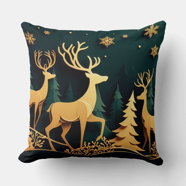 Golden Christmas Stags Kissen (Vorderseite)