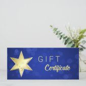 Golden Christmas Star Blue Bokeh Geschenkgutschein (Stehend Vorderseite)
