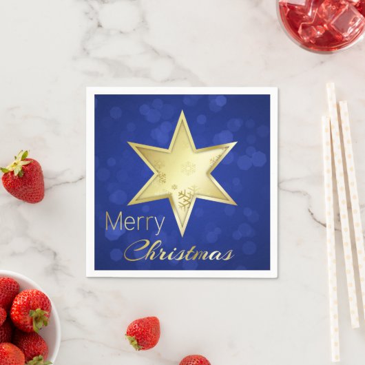 Golden Christmas Star Blue Bokeh Serviette (Beispiel)
