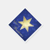Golden Christmas Star Blue Bokeh Serviette (Ecke)