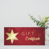 Golden Christmas Star Red Bokeh Geschenkgutschein (Stehend Vorderseite)