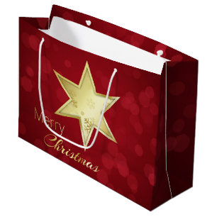 Golden Christmas Star Red Bokeh Große Geschenktüte