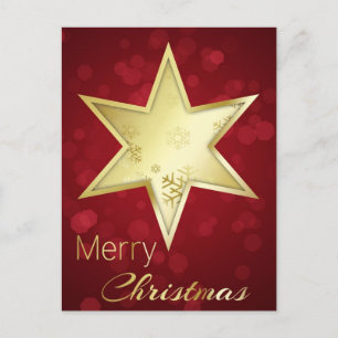 Golden Christmas Star Red Bokeh Holiday Postcard Feiertagspostkarte