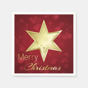 Golden Christmas Star Red Bokeh Serviette