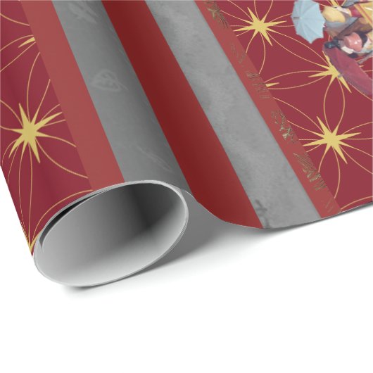 Golden Christmas Train Streifen Burgundy Gray Geschenkpapier (Rolleneckpunkt)