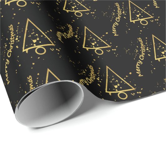 Golden Christmas Tree Geometric Pattern Geschenkpapier (Rolleneckpunkt)