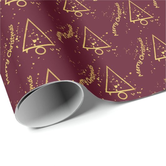 Golden Christmas Tree Geometric Pattern Geschenkpapier (Rolleneckpunkt)