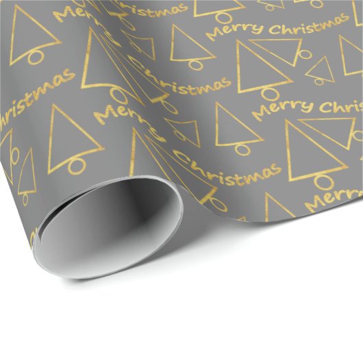 Golden Christmas Tree Geometric Pattern Geschenkpapier (Rolleneckpunkt)