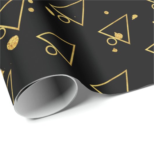 Golden Christmas Tree Geometric Pattern Geschenkpapier (Rolleneckpunkt)