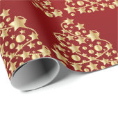 Golden Christmas Tree Holiday Simple Red Geschenkpapier (Rolleneckpunkt)