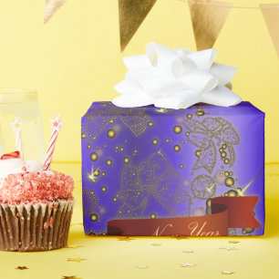 Golden Christmas Tree on Blue Geschenkpapier