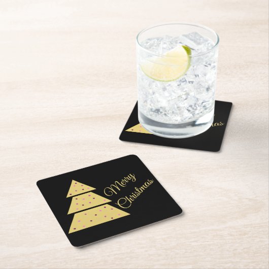 Golden Christmas Tree Paper Coaster Rechteckiger Pappuntersetzer (Vor Ort)