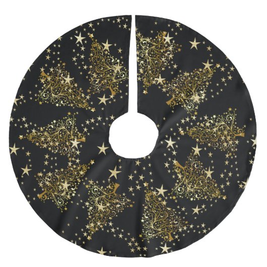 Golden Christmas tree Pattern Black Brushed Polyes Polyester Weihnachtsbaumdecke (Vorderseite)