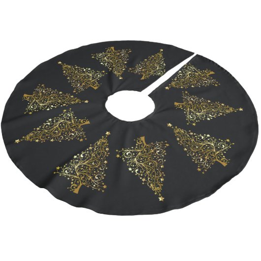 Golden Christmas tree Pattern Schwarz Polyester Weihnachtsbaumdecke (Schrägansicht)