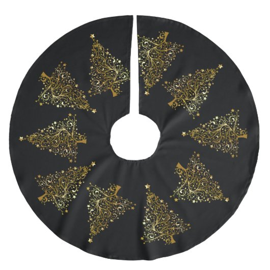 Golden Christmas tree Pattern Schwarz Polyester Weihnachtsbaumdecke (Vorderseite)