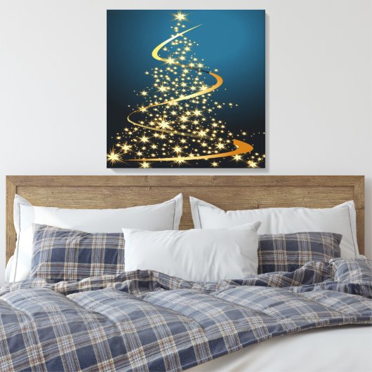 Golden Christmas Tree Premium Wrapped Canvas Leinwanddruck (Insitu (Schlafzimmer))