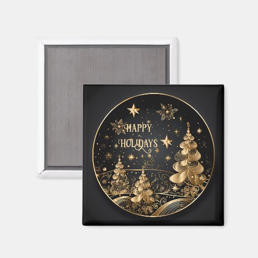 Golden Christmas Trees Holiday Magnet (Vorderseite/Rückseite)